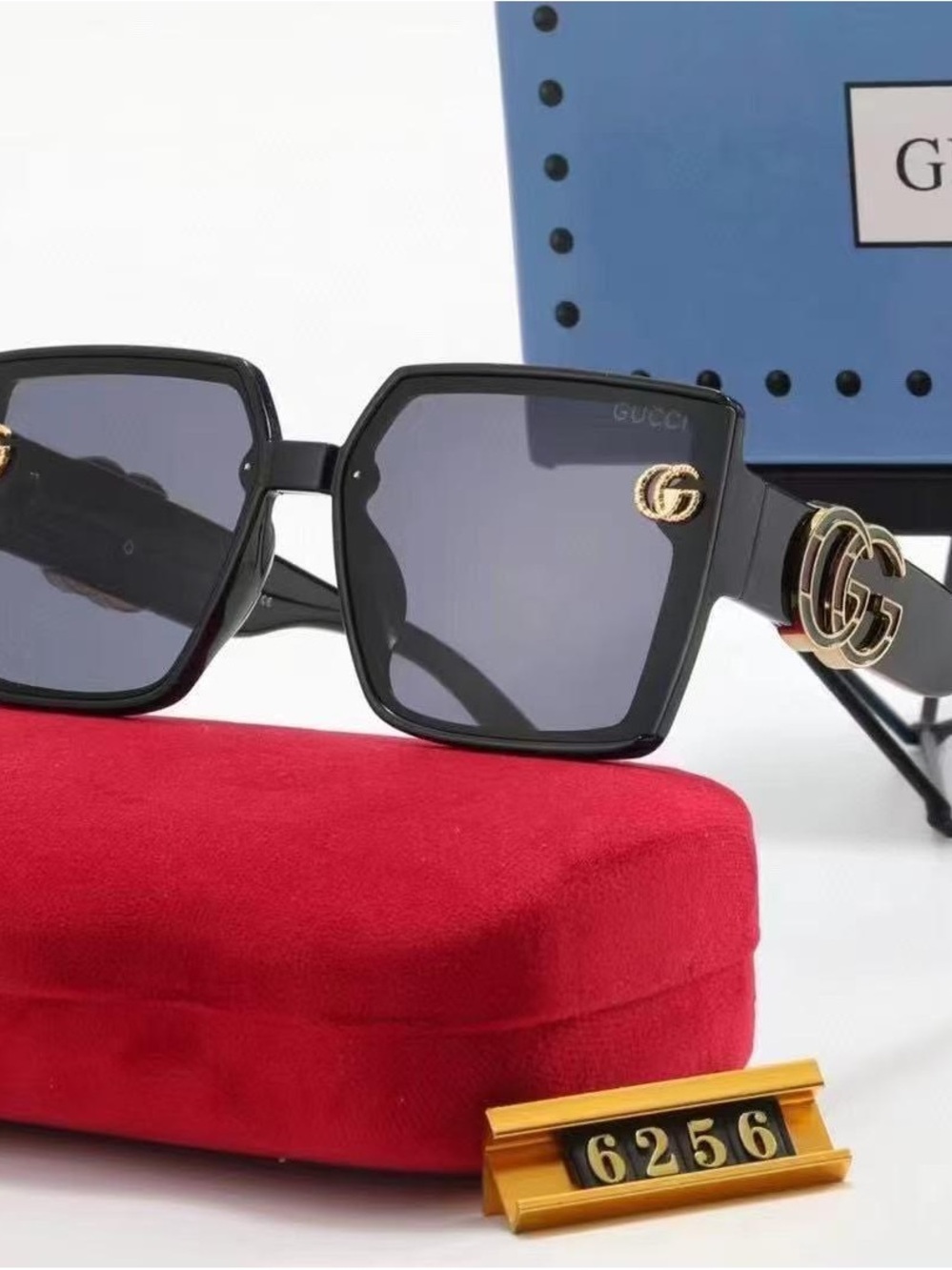 Gucci Black Square Sunglasses with Gold GG Accents